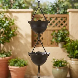 โซ่รับน้ำฝนสีดำแบบแขวน ดีไซน์รูปดอกไม้ สำหรับตกแต่งสวนกลางแจ้ง - Product Image 1