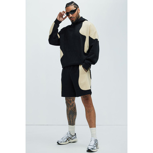 Sweat-shirt à capuche noir à manches contrastées pour homme, coupe ample, à manches longues, pour un look décontracté en automne - Product Image 2