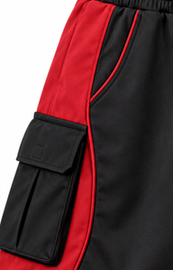 <b>Mens</b> <b>Black</b> Red Cargo <b>Shorts</b> with Elastic Waist Side Pockets Breathable Polyester/Cotton for Training Casual Wear & Outdoor Use - Product Image 3
