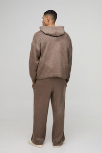 Ensemble de survêtement en mohair pour homme, 2 pièces, texture duveteuse, sweat à capuche zippé, pantalon large - Product Image 6