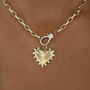 Pendentifs Cœur Cannelé en Or Massif 14K, Style Minimaliste pour Usage Quotidien, Sertissage Rond, Motif Rayon de Soleil, Bijoux Fins 18K, Vente en Gros - Product Image 6