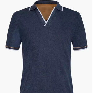 Polo en coton bleu marine uni pour homme, manches courtes, respirant, décontracté, été, tissu Oxford, style uni teint - Product Image 1