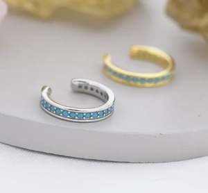 Manchette d'oreille bleu turquoise en argent sterling, argent ou or, sans perçage, boucles d'oreilles minimalistes, manchette d'oreille bleue avec zircon cubique - Product Image 2