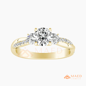 14K Yellow Gold Round Cut Moissanite Three Stone Engagement Ring Wedding Band Bridal Jewelry USA Trend - Product Image 5