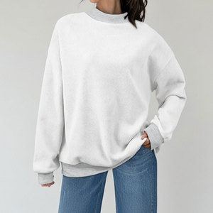 Sweat-shirt oversize pour femme, col montant, rouge uni, épaules tombantes, manches longues, tricoté, 100% coton, design hiver, femme - Product Image 2