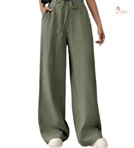 Pantalon en toile décontracté taille haute coupe droite unie pour femme, style européen et américain, idéal pour l'automne - Product Image 5