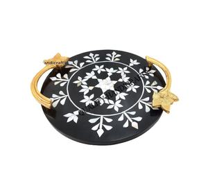 Eid – plateau de service en nacre avec manche en métal, plateau décoratif à incrustation d'os en résine - Product Image 1