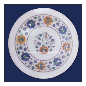 Plaque incrustée de marbre blanc poli à la main, cadeau d'affaires d'entreprise rond avec utilisation promotionnelle de Noël - Product Image 2