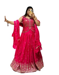 Élégant Viscose Salwar robe musulmane dernière tendance exclusive Chinon imprimé séquence travail Lehenga Choli pelouse-indien pakistanais - Product Image 1
