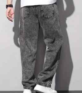 100% Cotton Baggy Straight <b>Jeans</b> Breathable Denim Mid <b>Waist</b> Relaxed Fit Gothic Casual Washed Solid Wide Leg Loose Trousers - Product Image 5