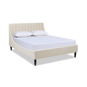 Set letto moderno Queen Aspen con testiera verticale trapuntata in velluto beige francese di alta qualità - Product Image 6