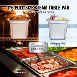 Set di 6 Vaschette per Cottura a Vapore in Acciaio Inox, Profondità 6 Pollici, Dimensione 1/6, Spessore 0,8 mm, Anti-Aggrovigliamento, per Tavoli a Vapore da Ristorante - Product Image 3