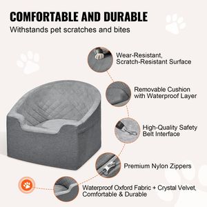 Sedile Rialzato Impermeabile per Cani da Auto in Tessuto Oxford con Tasca Portaoggetti e Guinzaglio di Sicurezza - Cuccia da Auto per Cani - Product Image 3