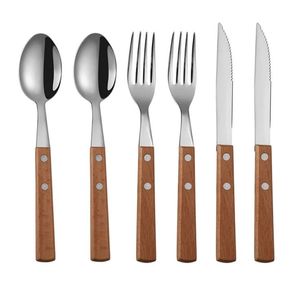 Juego de Cubiertos de Acero Inoxidable con Mango de Bambú, 5 Piezas, Aptos para Lavavajillas, Diseño Zen Asiático, Acabado Espejo, Cubiertos para Camping - Product Image 4