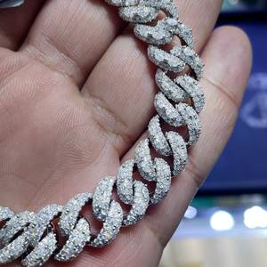 12 MM 925 Sterling <b>Silver</b> VVS Moissanite Round Brilliant Cut Claw Setting Cuban Link Chain <b>Bracelet</b> Iced Jewelry <b>Men</b> Women - Product Image 3