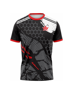 Camiseta de Fútbol Geométrica Negra y Roja para Hombre, Manga Corta, Absorbe la Humedad, Ajuste Atlético, Ropa Deportiva para Equipos - Product Image 1