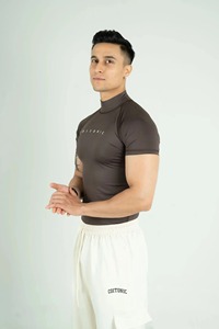 Men <b>Turtleneck</b> Short Sleeve Compression Shirt Slim Fit Solid Color Breathable Knitted Workout Gym Training <b>Top</b> - Product Image 5