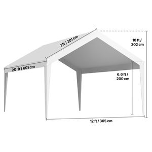 Bâche de remplacement robuste 12 x 20 pieds, résistante aux UV et imperméable, pour abri de voiture, tente de garage portable, C - Product Image 5