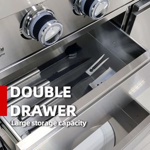 Cocina Exterior de Gas de Acero Inoxidable de Lujo de 44 Pulgadas, 6 Quemadores, 85000 BTU, Isla de Barbacoa, Parrilla, Refrigerador Compacto para Vino - Product Image 6