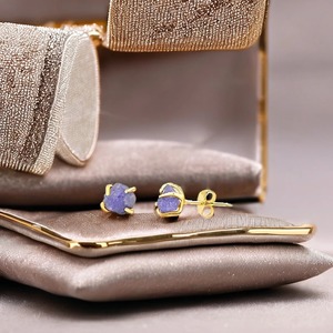 Handmade Raw Tanzanite 5-7mm 925 <b>Sterling</b> <b>Silver</b> <b>Stud</b> Earrings Classic Gold Plating Classic Style Jewelry for Gift - Product Image 4