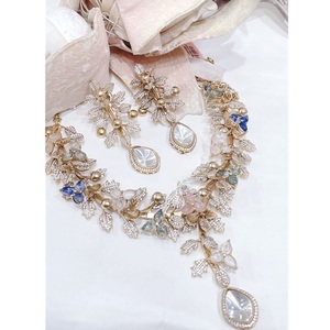 Adorable Premium Quality Gold Plated Handmade Semiprecious Stone Fusion Necklace Set with Earrings for Wedding & Party Wear - Product Image 1