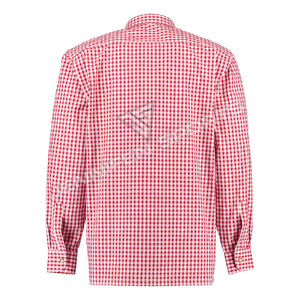 Trachten Hemden Traditional German 100% Cotton Breathable Solid <b>Red</b>&White Bavarian <b>Men</b> Dress <b>Shirt</b> with Button Collar Summer - Product Image 2