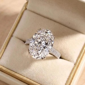 Bague de mariage en or massif 10K 14K 18K avec diamant de laboratoire ovale et rond, certifié IGI, couleur DEF, clarté VS VVS, pavé de diamants - Product Image 4