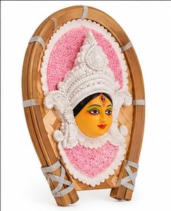 Máscara de Durga Hecha a Mano, Ecológica, Decorativa para Colgar en la Pared, Estilo Pattachitra, Marco de Bambú, para Decoración del Hogar y Festivales - Product Image 4