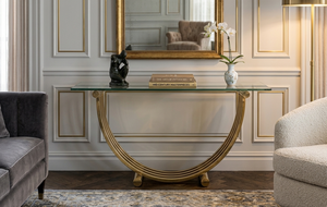 Mesa de Centro de Acero Inoxidable Dorado de Lujo con Tapa de Metal Negro, Diseño Moderno con Marco Metálico en Forma de U, Muebles para Sala de Estar - Product Image 3