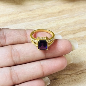 2026 Modern Style Amethyst Brass <b>Ring</b> Spilt Shank Zircon <b>Statement</b> <b>Ring</b> Vintage Style Classic Engagement Wholesale Women's <b>Ring</b> - Product Image 4