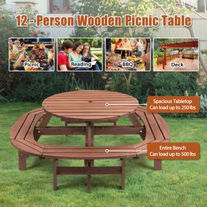 Tavolo da Picnic in Legno per 10-12 Persone, Sgabello ad Anello Fai-da-Te per Esterni, Patio, Giardino, Capacità di Carico 500 lb - Product Image 5