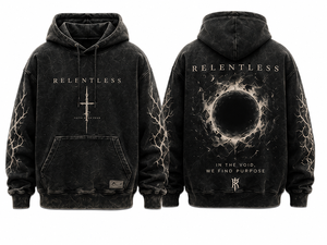 Acid wash Relentless Black Washed Cotton Hoodie <b>Men</b> Oversized Fit Front Print Cross Design Casual Autumn Style - Product Image 1