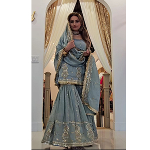 Ropa Étnica de Alta Calidad con Diseño Moderno y Elegante, Bordes Decorativos, Estilo Holgado y Largo hasta el Suelo, Kurti Sharara para Mujer - Product Image 1