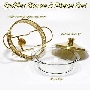 Plat à chafing doré orné avec base en verre, chauffe-plat rond décoratif pour buffets, idéal pour l'accueil de luxe à domicile et les événements royaux - Product Image 5