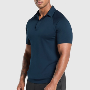 Men Solid Color Knitted Short Sleeve Polo Shirt Breathable Casual Golf Wear <b>Navy</b> Blue Bulk Custom Golf Polo Shirts - Product Image 4