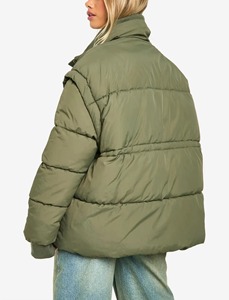 Veste longue unisexe en coton tissé matelassée imperméable respirante à fermeture éclair de couleur unie - Manteau de mode d'hiver - Product Image 5