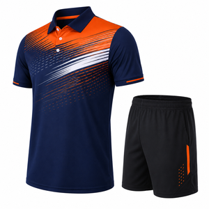 ชุดเสื้อโปโลเทนนิสผู้ชายแบบซับลิเมชั่นพร้อมกางเกงขาสั้น ชุดกีฬาพิมพ์ลายเรขาคณิต ระบายเหงื่อได้ดี ทรงปกติ ใส่ได้ทุกฤดู - Product Image 6