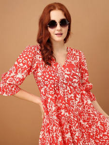 Vestido Midi de Gasa Ligero con Estampado Floral, Manga Tres Cuartos Abullonada, Transpirable, Cuello en V, para Mujer, Verano 2026, ¡Gran Oferta! - Product Image 4