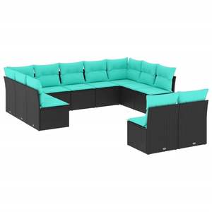 11-Piece Black Poly <b>Rattan</b> <b>Patio</b> Sofa <b>Set</b> with Cushions for Garden Sofas - Product Image 2