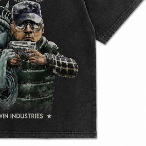 Camiseta negra de manga corta para hombre RTW con estampado de la Estatua de la Libertad y estampado de hombre, estilo urbano, cuello redondo, corte regular - Product Image 3