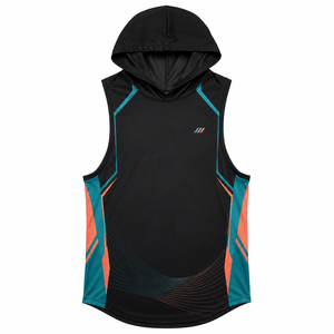 Débardeur à capuche sans manches pour homme, color block, séchage rapide, coupe sportive, longueur standard, en polyester tricoté, imprimé en relief, 430g, été - Product Image 1