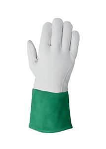 Holy Signs International HSI-0017 Leather Welding <b>Gloves</b> Green Cuff Straight Thumb Cotton Liner Molten Metal Splash Resistance - Product Image 5