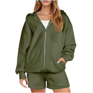 2026 High Quality Women Solid Color Crop <b>Top</b> Hoodie & <b>Shorts</b> <b>Set</b> Ladies Two Piece Casual Hoodie <b>Short</b> <b>Set</b> - Product Image 1