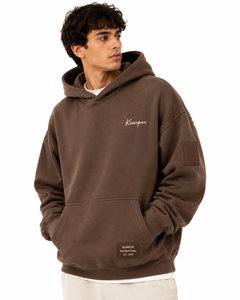 Sweat-shirt à capuche surdimensionné pour homme, broderie personnalisée sur la poche, en molleton 100% coton French Terry, pour l'automne, disponible en marron et beige - Product Image 3