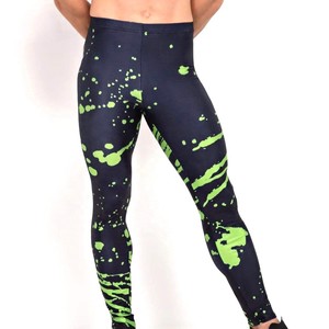 Leggings de Compresión de Spandex para Hombre, Largos, de Secado Rápido, Negros, Verdes, con Patrón Geométrico, Cintura Elástica - Product Image 1