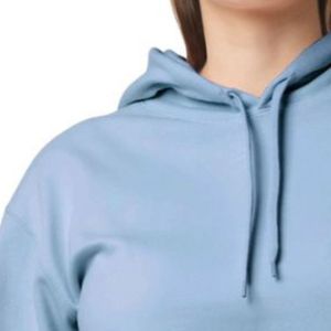 Light Blue Womens Pullover Hoodie <b>Long</b> Sleeve Fleece <b>Sweatshirt</b> Kangaroo Pocket Casual Customized Logo Wholesale Hooded Top - Product Image 3