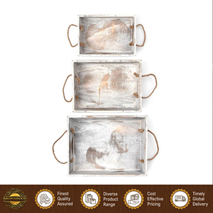 Plateau de service alimentaire en bois de manguier massif fait main de qualité supérieure avec poignées en corde, design attrayant, vente en gros, lot de 3 - Product Image 3