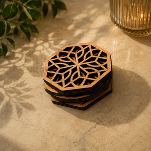 Wooden Laser Cut Hexagon Floral Geometric Coaster Decorative Drink Mat Heat Resistant <b>Table</b> <b>Protector</b> Home Kitchen Decor - Product Image 1