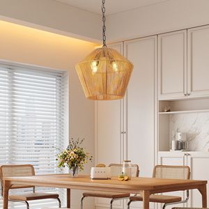 Lámpara Colgante de Cuerda de Cáñamo Estilo Boho de 17 Pulgadas, Hecha a Mano, Estilo Rústico para Isla de Cocina, Comedor, Dormitorio, Lámparas Colgantes Elegantes - Product Image 4