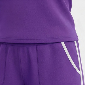 Ensemble de shorts sportifs 2 pièces pour femmes, t-shirt à manches courtes et shorts au-dessus du genou, couleur unie, respirant, tricoté - Product Image 5